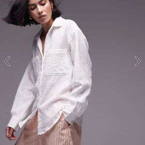 Topshop cotton casual shirt Women's Button Down Button Up Ivory Size US 10